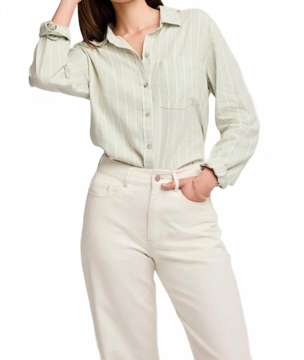 NEW GENTLE FAWN women's dominique striped button down shirt in sage green